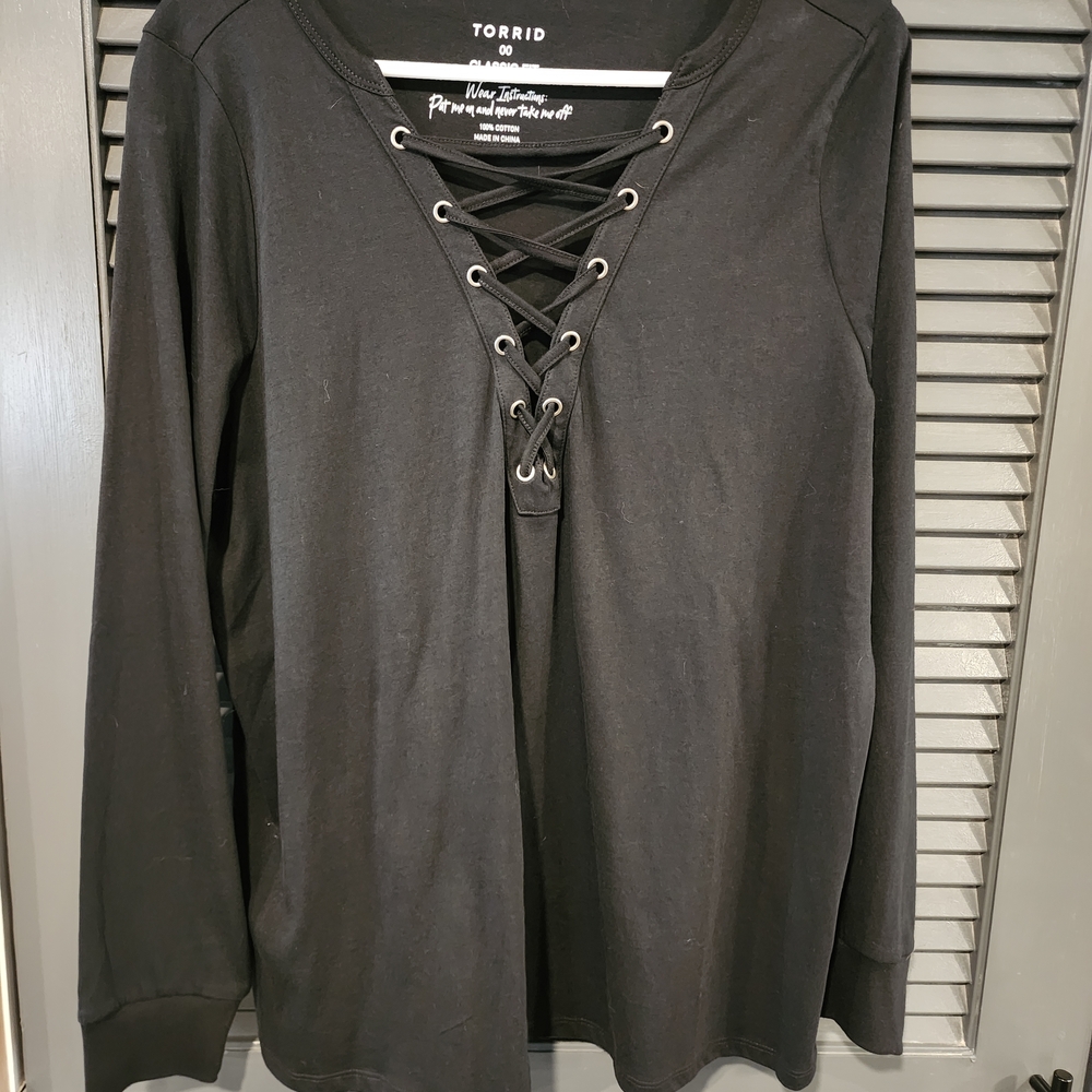 Torrid Black Lace-Up Long Sleeve Tee